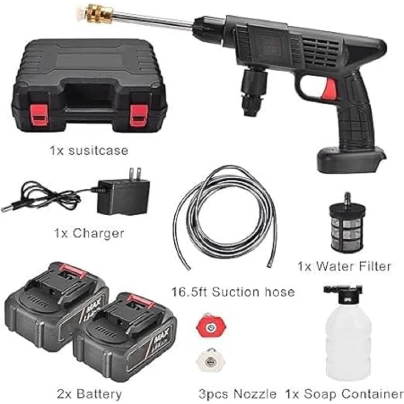 PowerJet: Cordless 48V High-Pressure Car Washer with 12,000mAh Dual Battery, Adjustable Nozzle & 5M Hose for Bike & Car Cleaning