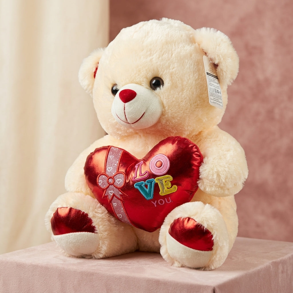 Cute Teddy Bear with Heart Pillow – Soft Plush Valentine Gift Teddy for Girlfriend & Loved Ones