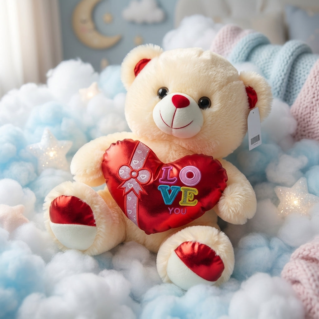 Cute Teddy Bear with Heart Pillow – Soft Plush Valentine Gift Teddy for Girlfriend & Loved Ones