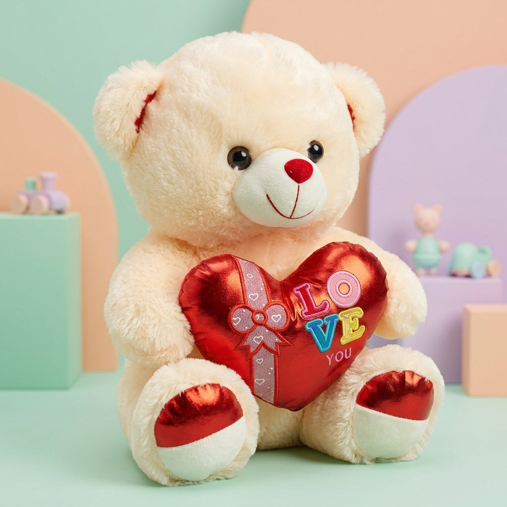 Cute Teddy Bear with Heart Pillow – Soft Plush Valentine Gift Teddy for Girlfriend & Loved Ones