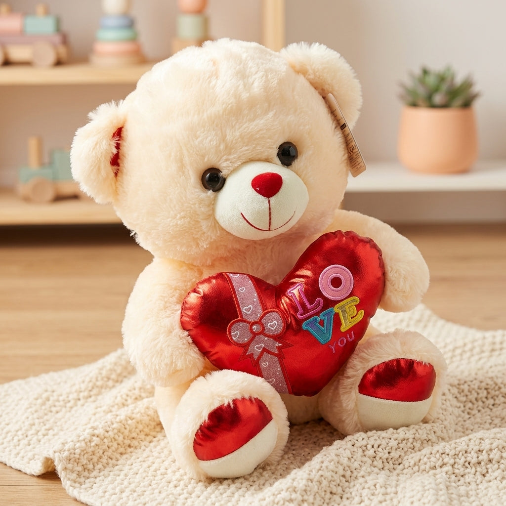 Cute Teddy Bear with Heart Pillow – Soft Plush Valentine Gift Teddy for Girlfriend & Loved Ones