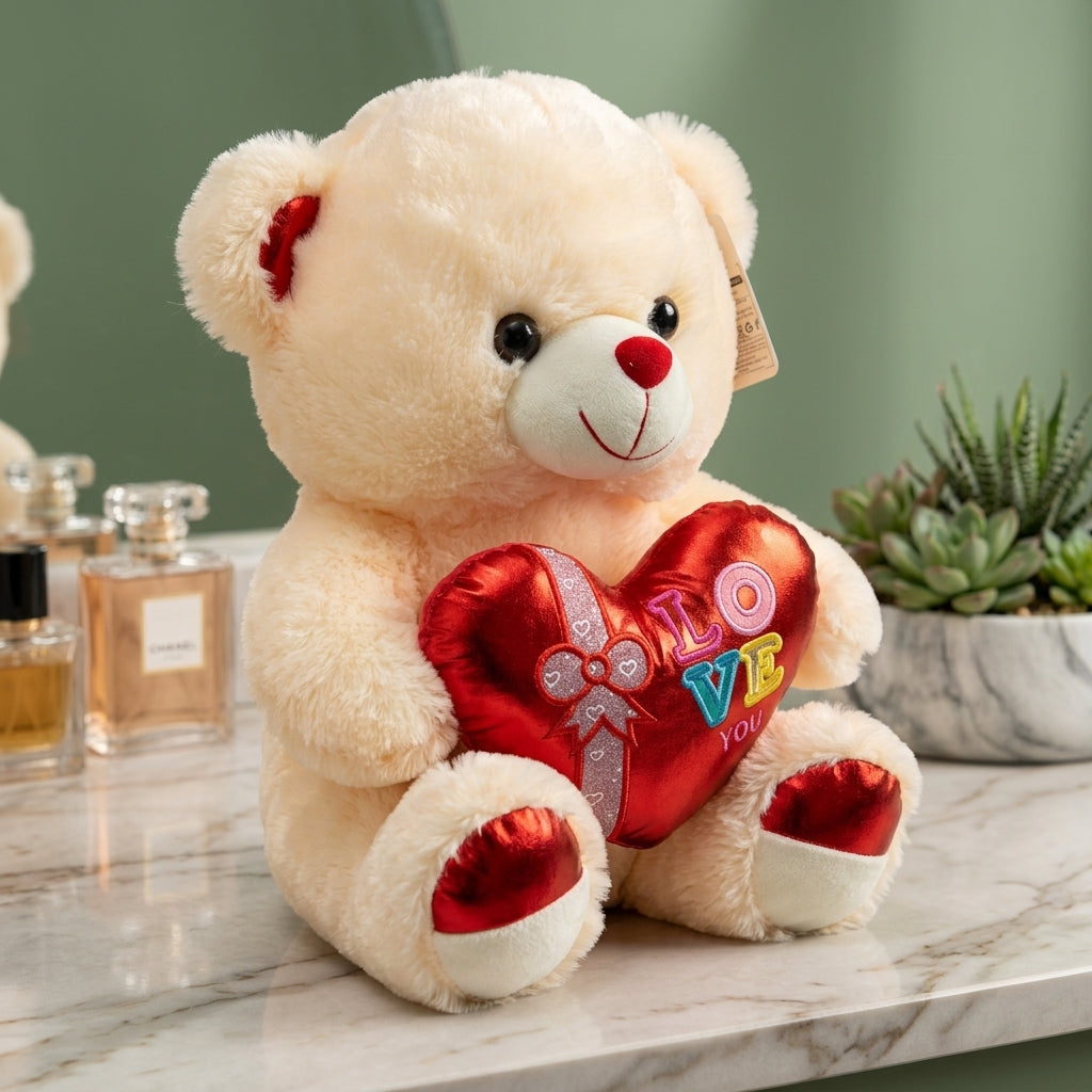 Cute Teddy Bear with Heart Pillow – Soft Plush Valentine Gift Teddy for Girlfriend & Loved Ones