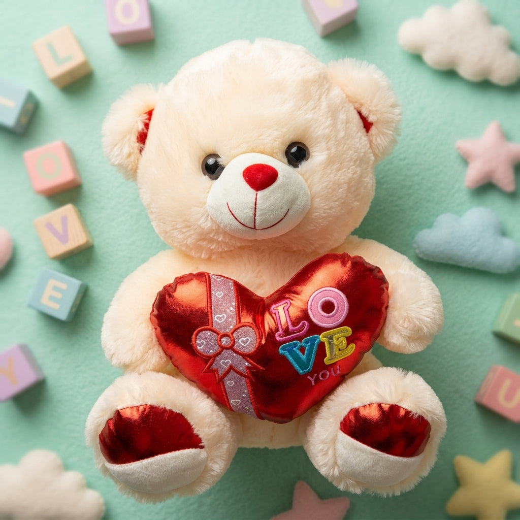 Cute Teddy Bear with Heart Pillow – Soft Plush Valentine Gift Teddy for Girlfriend & Loved Ones